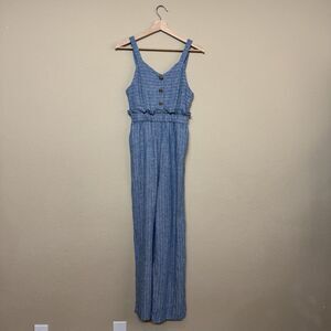 Romeo + Juliet Jumpsuit women small linen blend striped tank blue & white